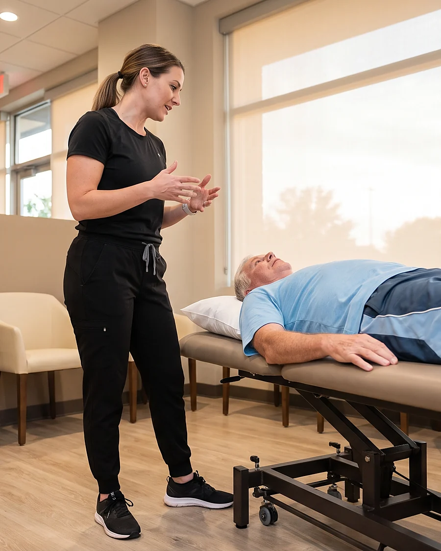 Physical therapist walking a patient through their personalized treatment plan