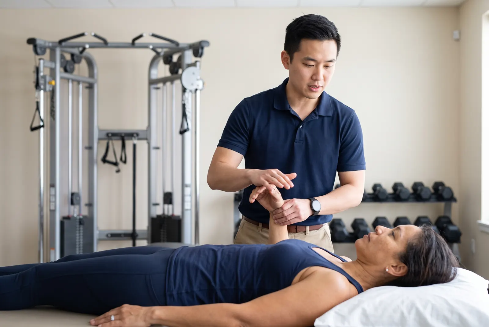 Physical therapist reviewing exercises with a patient at PT 360°